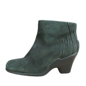 Timberland Black Leather Side Zip Wedge Heel Ankle Boots Womens 9.5 M Y2K Chic